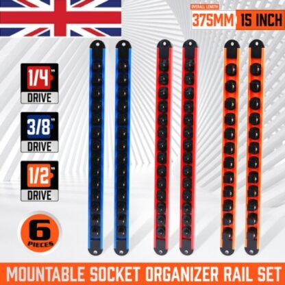 6pc Socket Organizer Mountable Sliding Holder Rail Rack Tool Storage - Image 10