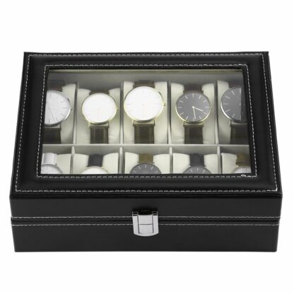 Watch Display Grid Box Lockable Case Faux Leather Jewellry Storage Organiser - Image 5