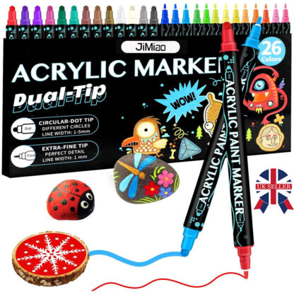 26 Colors Dual Tip Paint Pens Acrylic Paint Markers Set DIY Crafts Making Art - Image 2
