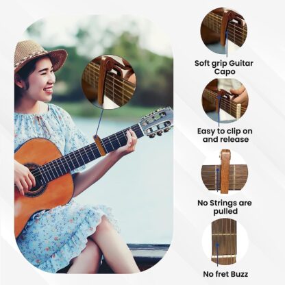 Capo Quick Change Guitar Capo  Wooden With 5 Guitar Picks - Image 8