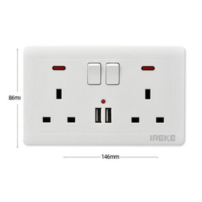 Double Wall Plug Socket 2 Gang 13A W 2 Charger USB Outlets Flat  UK - Image 6