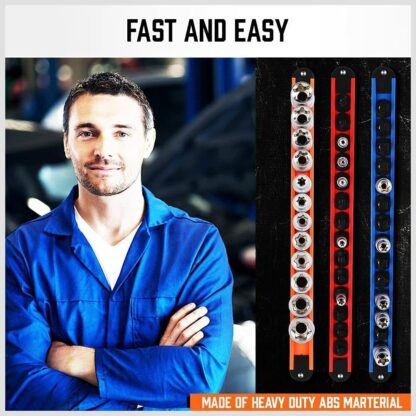 6pc Socket Organizer Mountable Sliding Holder Rail Rack Tool Storage - Image 3
