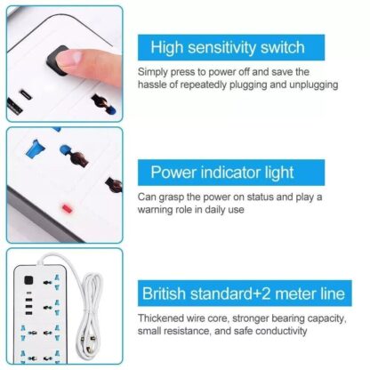 Extension Lead Cable Electric Mains Power 6 Gang Way 4 USB  Plug Socket - Image 2