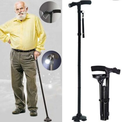 Collapsible Safety LED Walking Stick Adjustable Travel Hiking Cane Trekking Pole - Image 5