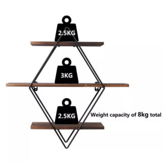 3 Tiered Floating Wall Mounted Display Shelf Wooden Shelves Black Frame Shelving