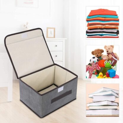 3Pcs Large Foldable Canvas Storage Boxes Folding Fabric Clothes Baskets With Lid - Image 5