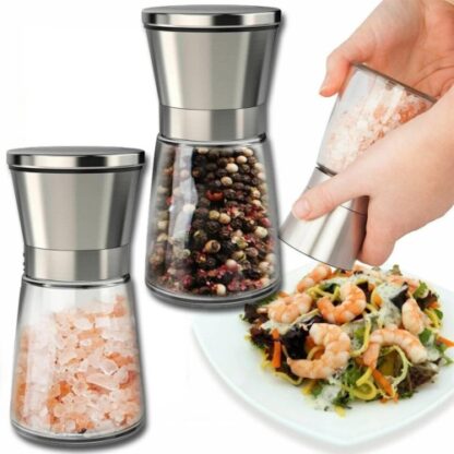 2x Pepper And Salt Grinder Set Mill Adjustable Stainless Steel Shaker Coarse - Image 3