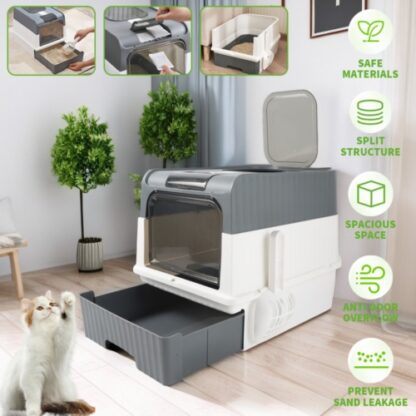 Grey Large Cat Litter Box Cat Pan Drawer Anti-Splashing Cat Potty Tray Cleaning - Image 8
