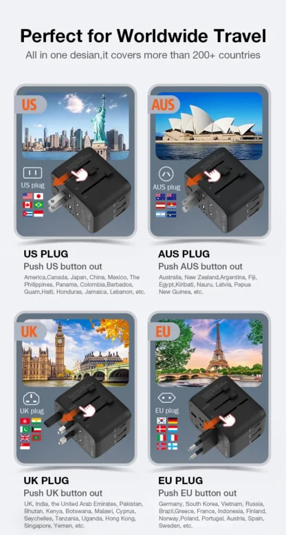 2025 All in One Universal International Travel Adapter 2 USB Port World Travel AC Power Charger Adapter AU US UK EU Converter - Image 10