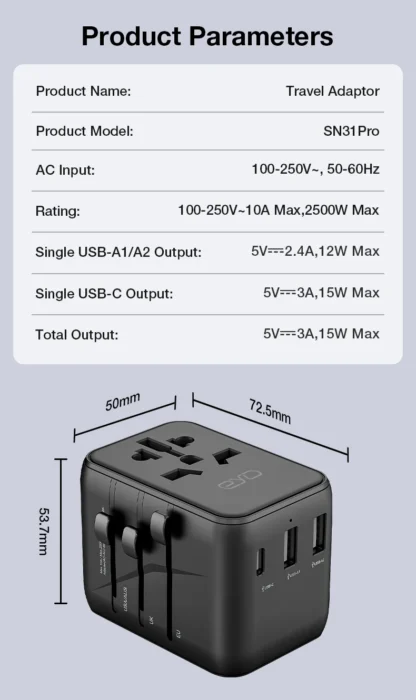 2025 All in One Universal International Travel Adapter 2 USB Port World Travel AC Power Charger Adapter AU US UK EU Converter - Image 18