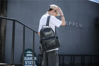 Fashion Rivet Backpack Men Alligator PU Leather Men's Backpacks Laptop Bag Rock Hip-Hop Travel Backpack Male Student School Bag - Image 7