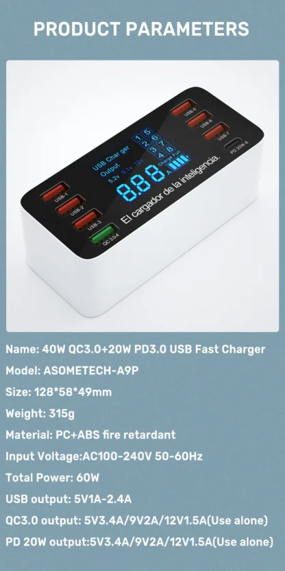 ASOMETECH 60W Quick Charge QC 3.0 4.0 USB Charger Adapter USB C Charger Phone Tablet Fast Charger For iPhone 14 13 12 Pro Xiaomi - Image 18