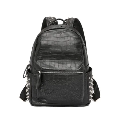 Fashion Rivet Backpack Men Alligator PU Leather Men's Backpacks Laptop Bag Rock Hip-Hop Travel Backpack Male Student School Bag - Image 11