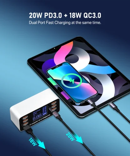 8 Ports Fast Charging USB Charger QC3.0 Quick Charge Type C Smart Charger Station LCD Digital Display USB Multi-port for Phone - Image 11