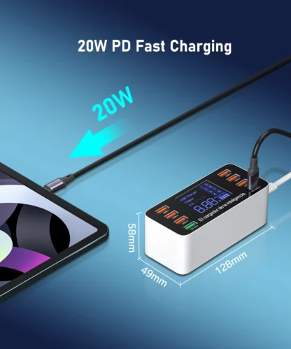 60W 8 Ports USB Phone Charger QC3.0 PD Type C USB C Fast Charger Quick Charge 3.0 Smart LED Display Charging Station Adapter - Image 12
