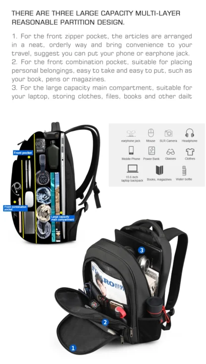 Lifetime Warranty Large Capacity Backpack 15.6inch Laptop Backpack Anti Theft Men Backpack College Schoolbag Travel Bag For Men - Image 11