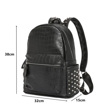 Fashion Rivet Backpack Men Alligator PU Leather Men's Backpacks Laptop Bag Rock Hip-Hop Travel Backpack Male Student School Bag - Image 9