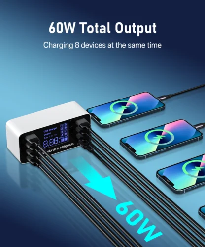 8 Ports Fast Charging USB Charger QC3.0 Quick Charge Type C Smart Charger Station LCD Digital Display USB Multi-port for Phone - Image 12