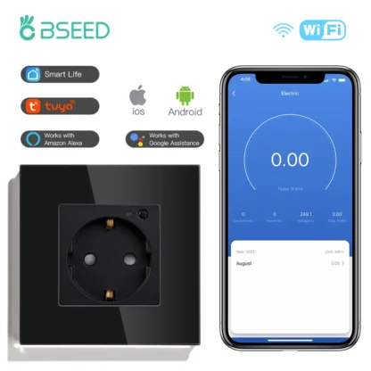 BSEED Wall Socket Wifi EU Standard 86*86mm Smart Power Monitor Sockets WIFI Socket Google Alexa APP Control - Image 9