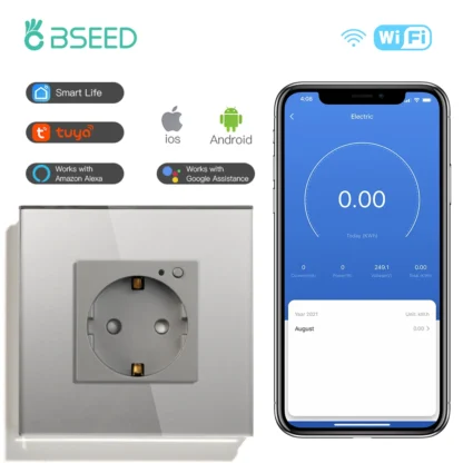 BSEED Wall Socket Wifi EU Standard 86*86mm Smart Power Monitor Sockets WIFI Socket Google Alexa APP Control - Image 15
