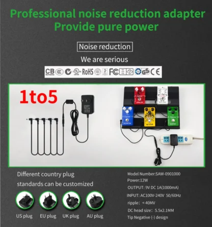 5-way Electric Guitar Effect Pedal Power Supply Accessories Cables Adapter Daisy Chain Wire 9V DC 1A US EU UK JP AU Plug Pod - Image 12