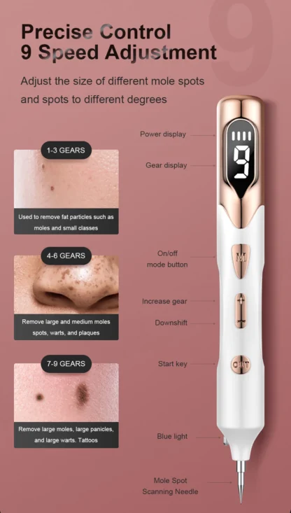 Laser Plasma Pen for Skin Tag Tattoo Removal Mole Black Dots Remover 9 Level LCD Laser Pen Facial Cleaning Beauty Care Tools - Image 14