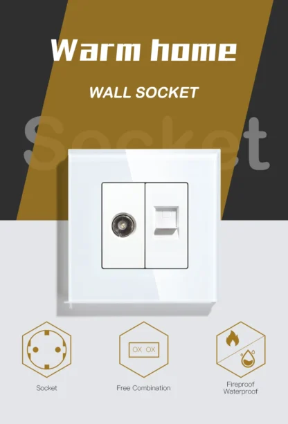 BSEED Single TV CAT5 Internet Socket Double EU Power Socket Triple Germany  With RJ45 Television Wall Sockets Glass Frame - Image 23