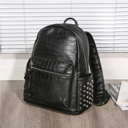 Fashion Rivet Backpack Men Alligator PU Leather Men's Backpacks Laptop Bag Rock Hip-Hop Travel Backpack Male Student School Bag - Image 10