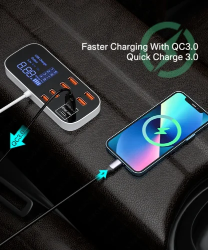 40W 8 Ports USB Car Charger QC3.0 PD Type C Fast Phone Charger with LED Display Multi USB Charger for iPhone 14 Android Samsung - Image 11