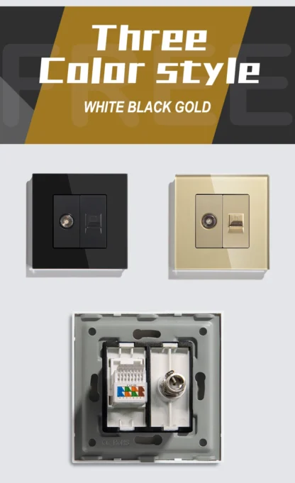 BSEED Single TV CAT5 Internet Socket Double EU Power Socket Triple Germany  With RJ45 Television Wall Sockets Glass Frame - Image 24