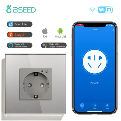BSEED Wall Socket Wifi EU Standard 86*86mm Smart Power Monitor Sockets WIFI Socket Google Alexa APP Control - Image 7