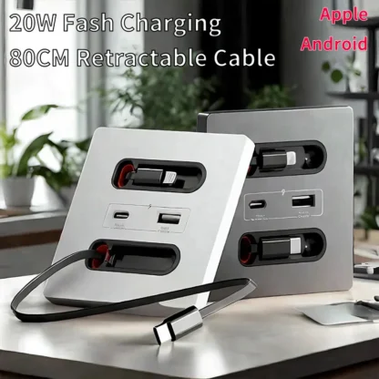 Retractable Charging Socket: 20W Dual USB Ports with PD 3.0 | 86-Type Wall Mount Panel for iOS/Android Devices​