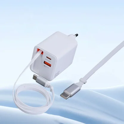 65W PD GaN Fast Charger With Retractable USB C Charging Cable For iPhone 16 15 Samsung Xiaomi Laptop Pad Type C Wall Adapter - Image 2