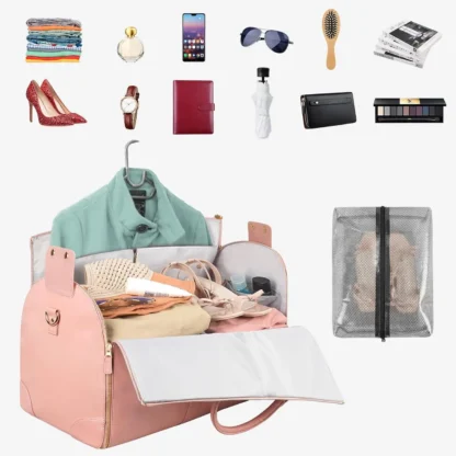 Foldable Women's Travel Convenient Carry-on Clothing Bag Large PU Leather Duffel Bag Women's Business Travel Bag - Image 2