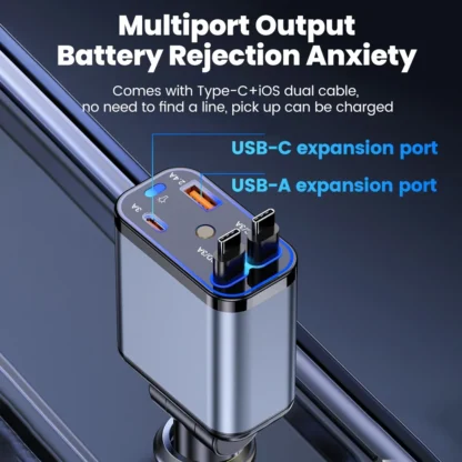 120W Retractable Car Charger Fast Charging USB Type C Car Phone Charger Adapter With USBC Cable For Iphone Xiaomi Huawei Samsung - Image 5