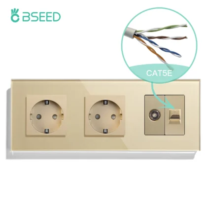 BSEED Single TV CAT5 Internet Socket Double EU Power Socket Triple Germany  With RJ45 Television Wall Sockets Glass Frame - Image 20