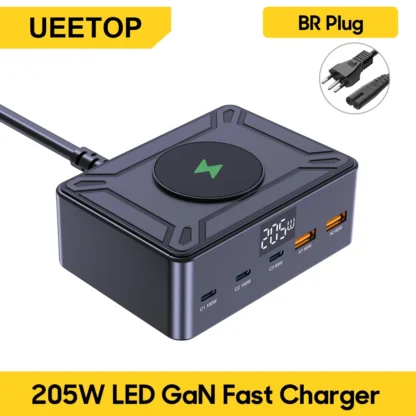 Ueetop 205W GaN Charger Digital Display Desktop USB Type C Charger PD 100W PPS 45W QC4.0 Fast Charging For Laptop Tablet Phone - Image 11