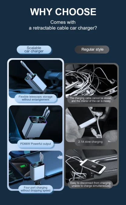4 in 1 184W Car Charger Retractable PD66W Car Cigarette Lighter Adapter USB Type C Fast Charger Cable For IPhone Xiaomi Samsung - Image 13
