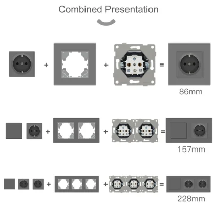BSEED 1/2Gang 1/2Way Wall Button Switch Part Wall EU Socket Module Part Glass Frame Only Switch Socket DIY Function Part - Image 3