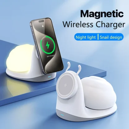 15W Soft Snail Wireless Charger Desk Stand: 3-Mode Tap Night Light, Detachable Shell & Gentle White Glow, Compact Design - Image 3
