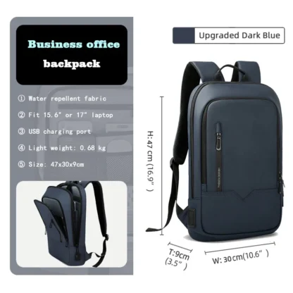 HK Slim Backpack For Men 15.6 Inch Laptop Bags Waterproof Minimalist Business Backpack With USB Charging Casual Travel Work Bag - Image 8