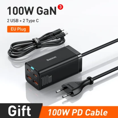 Baseus GaN3 100/ 65W Desktop Charger Quick Charge QC 3.04.0 USB C Type C Phone Charger For iPhone15 Huawei Xiaomi MacBook Laptop - Image 8