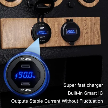 90W Quick Charge Car Charger PD Port Fast Charging Switch ON/OFF Phone Charger LED Display Power Adapter 12V 24V for Car Boat RV - Image 21