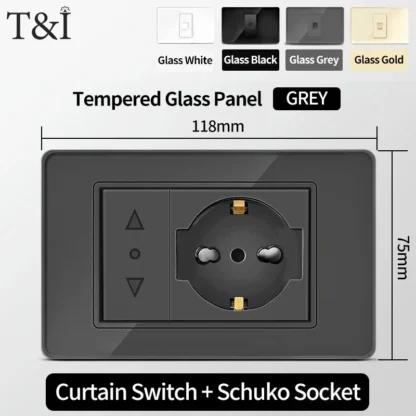 Gray Tempered Glass Italian Standard Wall Switch Socket 118x75mm with USB Type-C Outlet Fast Charging for Home Office Kitchen - Image 20