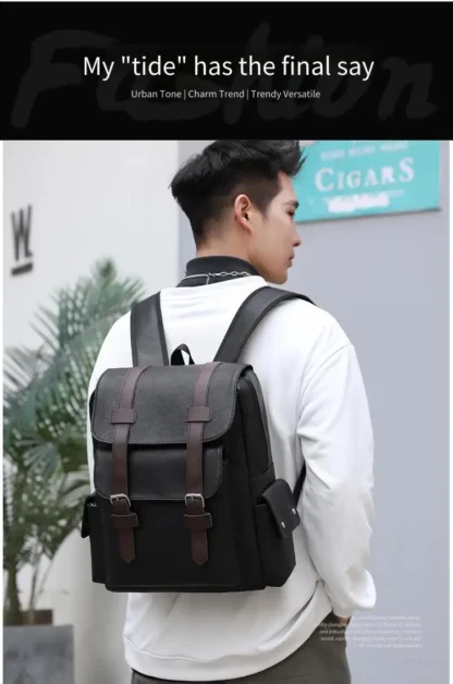 Large Capacity Soft PU Leather Backpack for Casual Business Travel - Image 8