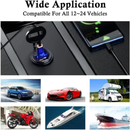90W Quick Charge Car Charger PD Port Fast Charging Switch ON/OFF Phone Charger LED Display Power Adapter 12V 24V for Car Boat RV - Image 6