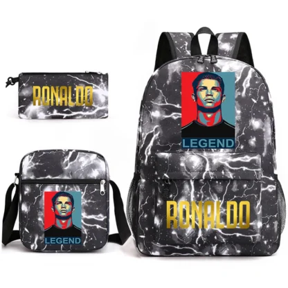 Ronaldo print student schoolbag 3-piece set youth backpack pencil case shoulder bag set - Image 6