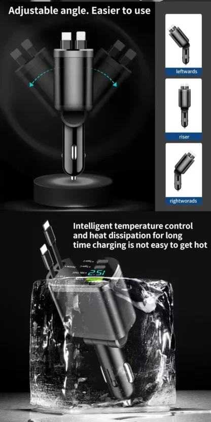 UYUXIO Retractable USB C Car Charger 66W Super Fast Charging Adapter with Cable Voltage Display for iPhone 16 15 14 13 Samsung - Image 13
