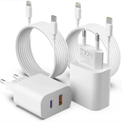 2Pack 20W Fast Charger iPhone Dual Port A/C Fast Charging Adapter with 6FT USBC to Lightning Cable for iPhone 14/13/12/11/XS/XR