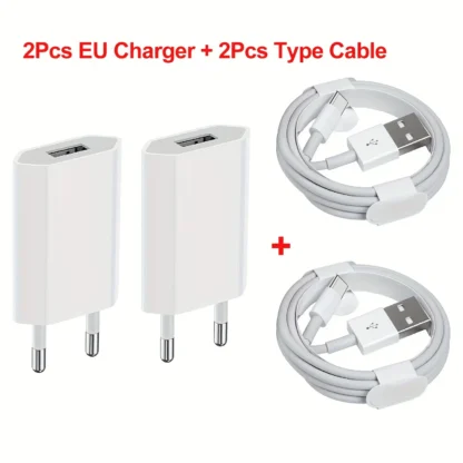 1/2/5Sets 5V 1A USB Charger Travel Wall Charging Head with USB A to Type C USB Charging Cable Phone Adapter Portable EU Plug 5W - Image 9